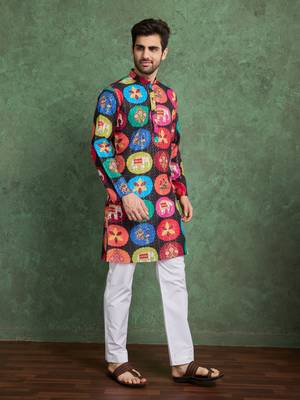 Multicolor heavy rayon print with embroidery work wedding function festival party wear straight kurta 5