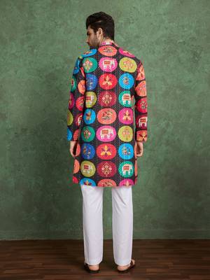 Multicolor heavy rayon print with embroidery work wedding function festival party wear straight kurta 6