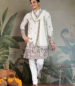 white viscose silk thead with sequins embroidered straight kurta with dupatta