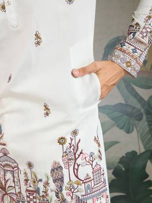WHITE VISCOSE SILK THEAD WITH SEQUINS EMBROIDERED WORK WEDDING FUNCTION FESTIVAL PARTY WEAR STRAIGHT KURTA WITH DUPATTA 5