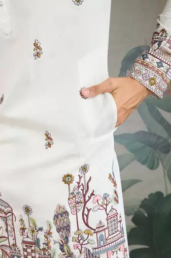 WHITE VISCOSE SILK THEAD WITH SEQUINS EMBROIDERED WORK WEDDING FUNCTION FESTIVAL PARTY WEAR STRAIGHT KURTA WITH DUPATTA