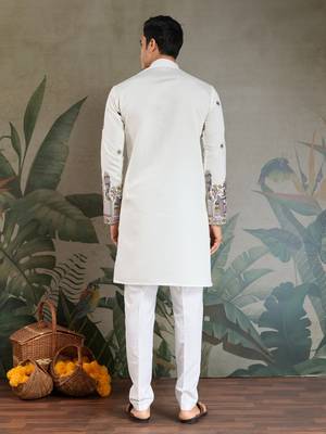 WHITE VISCOSE SILK THEAD WITH SEQUINS EMBROIDERED WORK WEDDING FUNCTION FESTIVAL PARTY WEAR STRAIGHT KURTA WITH DUPATTA 6