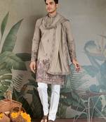 beige silk with sequins embroidered straight kurta with dupatta