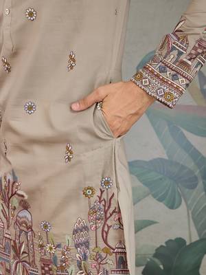 beige silk embroidered kurta with dupatta 5