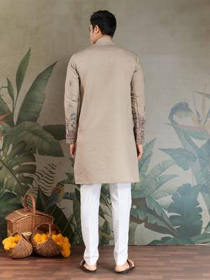 beige silk embroidered kurta with dupatta 6