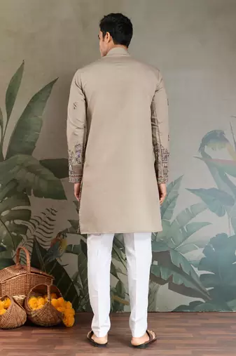 beige silk embroidered kurta with dupatta