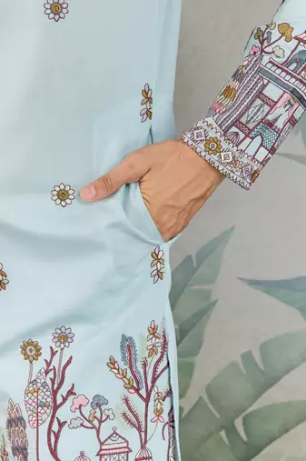 SKY BLUE VISCOSE SILK THEAD WITH SEQUINS EMBROIDERED WORK WEDDING FESTIVAL PARTY WEAR STRAIGHT KURTA WITH DUPATTA