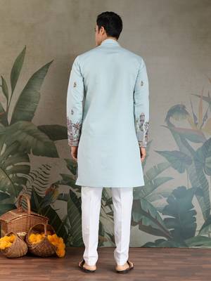 SKY BLUE VISCOSE SILK THEAD WITH SEQUINS EMBROIDERED WORK WEDDING FESTIVAL PARTY WEAR STRAIGHT KURTA WITH DUPATTA 6