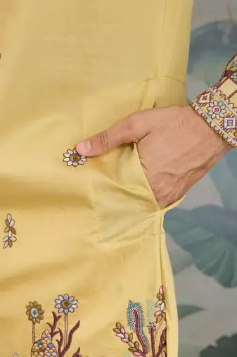 YELLOW VISCOSE SILK THEAD WITH SEQUINS EMBROIDERED WORK WEDDING FUNCTION FESTIVAL PARTY WEAR STRAIGHT KURTA WITH DUPATTA