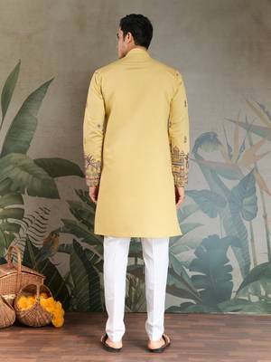 YELLOW VISCOSE SILK THEAD WITH SEQUINS EMBROIDERED WORK WEDDING FUNCTION FESTIVAL PARTY WEAR STRAIGHT KURTA WITH DUPATTA 6