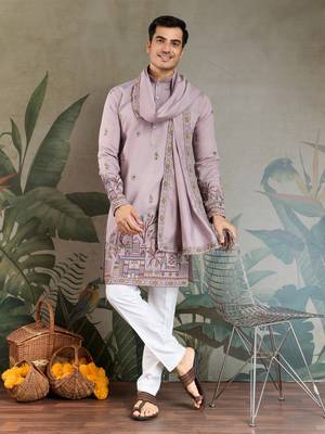 DUSTY PINK VISCOSE SILK THEAD WITH SEQUINS EMBROIDERED WORK WEDDING FESTIVAL PARTY WEAR STRAIGHT KURTA WITH DUPATTA 1