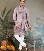dusty pink viscose silk embroidered kurta with dupatta