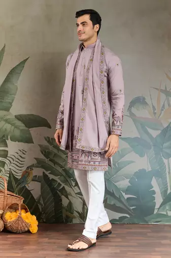 DUSTY PINK VISCOSE SILK THEAD WITH SEQUINS EMBROIDERED WORK WEDDING FESTIVAL PARTY WEAR STRAIGHT KURTA WITH DUPATTA
