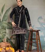 black viscose silk sequins embroidered straight kurta with dupatta