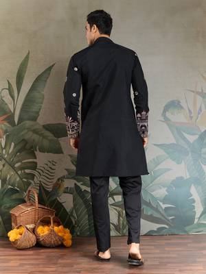 BLACK VISCOSE SILK THEAD WITH SEQUINS EMBROIDERED WORK WEDDING FUNCTION FESTIVAL PARTY WEAR STRAIGHT KURTA WITH DUPATTA 6