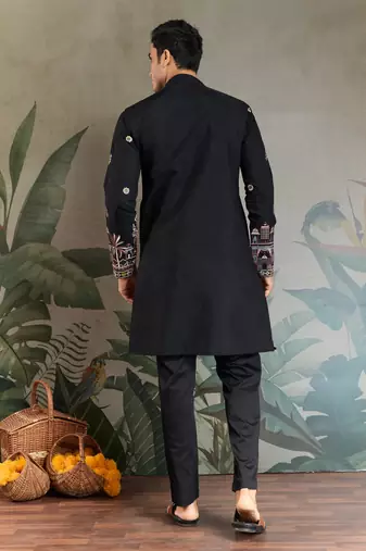 BLACK VISCOSE SILK THEAD WITH SEQUINS EMBROIDERED WORK WEDDING FUNCTION FESTIVAL PARTY WEAR STRAIGHT KURTA WITH DUPATTA