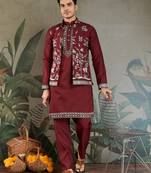 Maroon viscose silk thead with sequins embroidered work wedding function festival party wear straight kurta pant koti