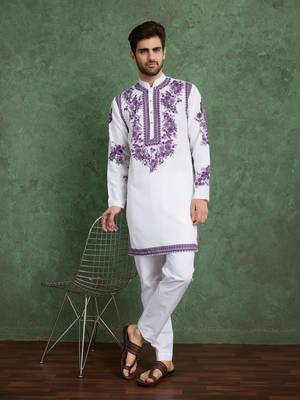 white & purple viscose rayon digital print kurta 1