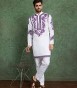 white & purple viscose rayon digital print kurta
