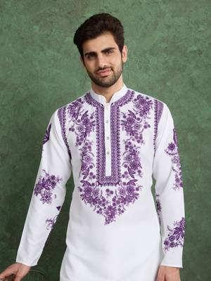 white & purple viscose rayon digital print kurta 3