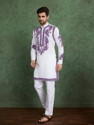 white & purple viscose rayon digital print kurta 4