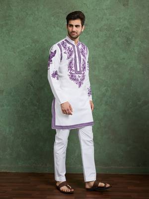 white & purple viscose rayon digital print kurta 5