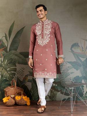 chocolate viscose silk thead with sequins embroidered straight kurta 1