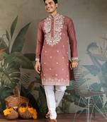 chocolate viscose silk thead with sequins embroidered straight kurta