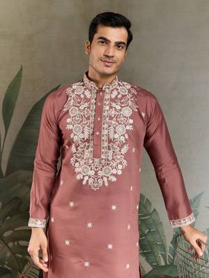 chocolate viscose silk thead with sequins embroidered straight kurta 3