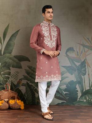 chocolate viscose silk thead with sequins embroidered straight kurta 5