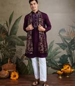 Purple viscose rayon print with real mirror work wedding function festival party wear straight kurta with dupatta