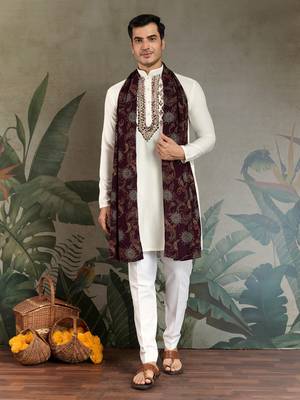 white viscose rayon thread with real mirror work kurta with dupatta 1