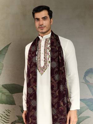white viscose rayon thread with real mirror work kurta with dupatta 3