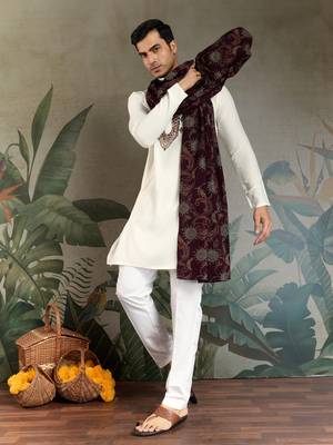 white viscose rayon thread with real mirror work kurta with dupatta 5