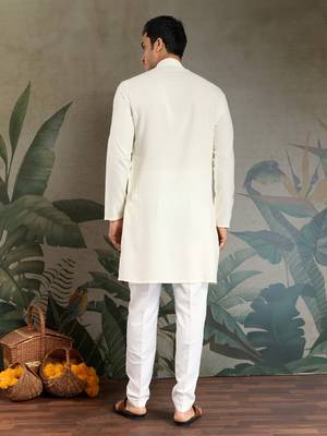 white viscose rayon thread with real mirror work kurta with dupatta 6