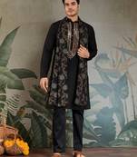 Black viscose rayon thread with real mirror work wedding function festival party wear straight kurta with dupatta