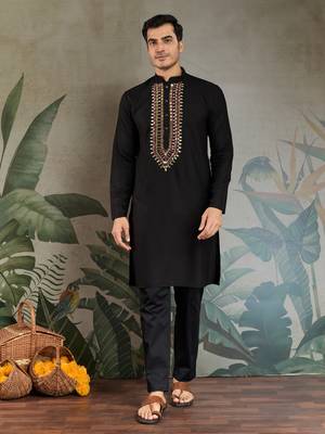 Black viscose rayon thread with real mirror work wedding function festival party wear straight kurta with dupatta 4