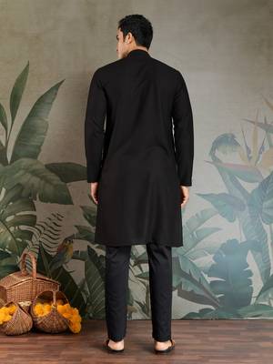 Black viscose rayon thread with real mirror work wedding function festival party wear straight kurta with dupatta 6