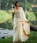 White Kasavu Handloom Cotton Saree