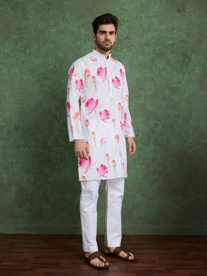 white pink heavy rayon flower print with embroidery straight kurta 7