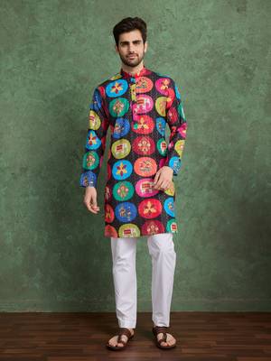 Multicolor heavy rayon print with embroidery work wedding function festival party wear straight kurta 7
