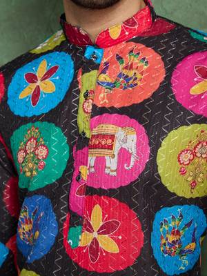 Multicolor heavy rayon print with embroidery work wedding function festival party wear straight kurta 8