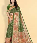 Parrot green banarasi silk blend saree with designer pallu 