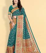 teal banarasi silk blend saree with zari detailing