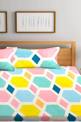 multicolor glace cotton fiited bedsheet