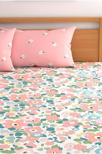 multicolor glace cotton fiited bedsheet