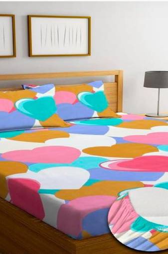 multicolor glace cotton fiited bedsheet