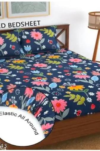 multicolor glace cotton fiited bedsheet