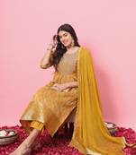 Mustard embroidered cotton silk kurta sets