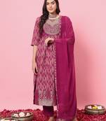 Purple embroidered cotton silk kurta sets